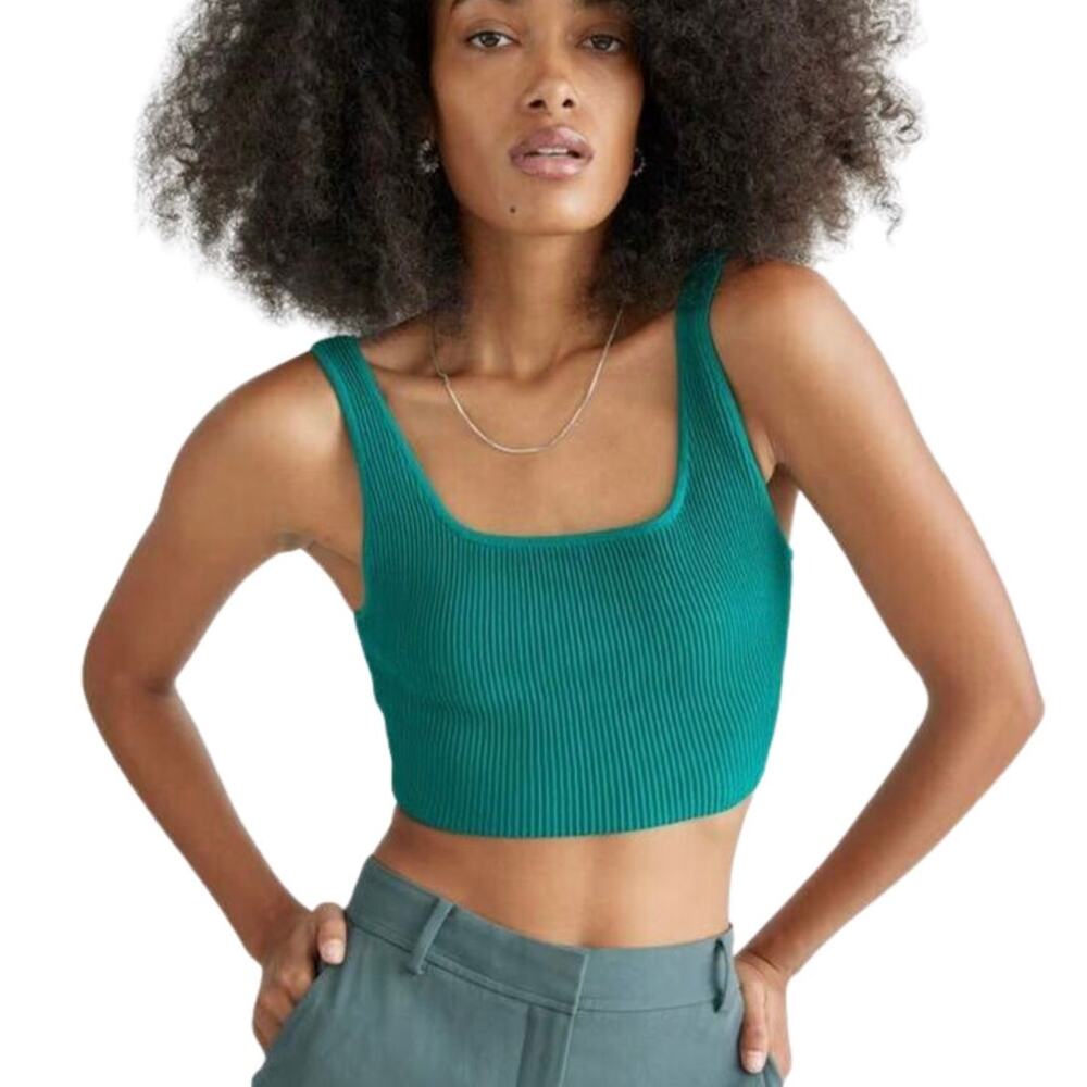 Babaton Aritzia Sculpt Knit Squareneck Cropped Tank Empress‎ Green Size S